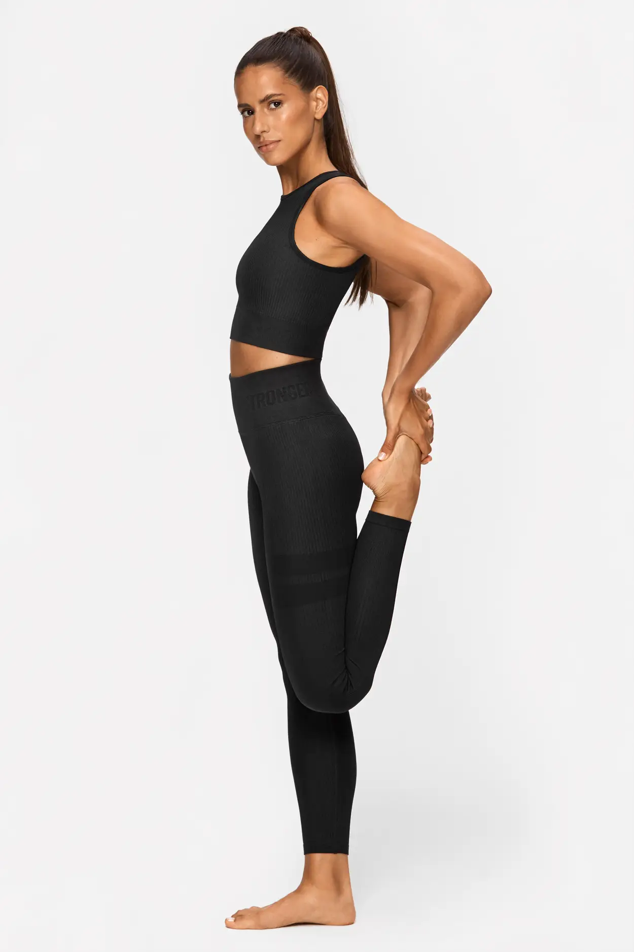 Active Seamless Ribbed High-Rise Leggings - S / BLACK