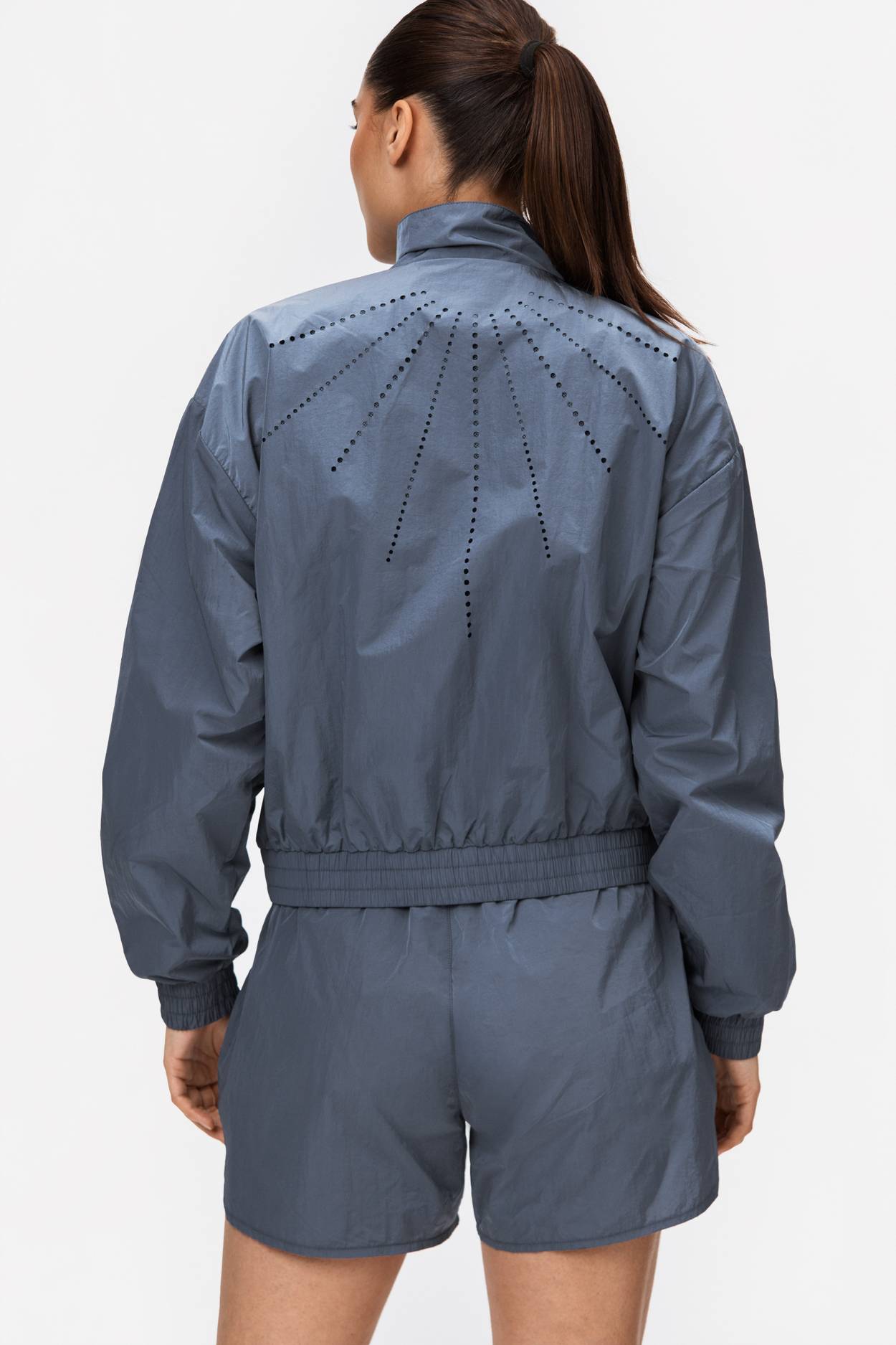 Bershka nylon reflective panel windbreaker jacket in grey