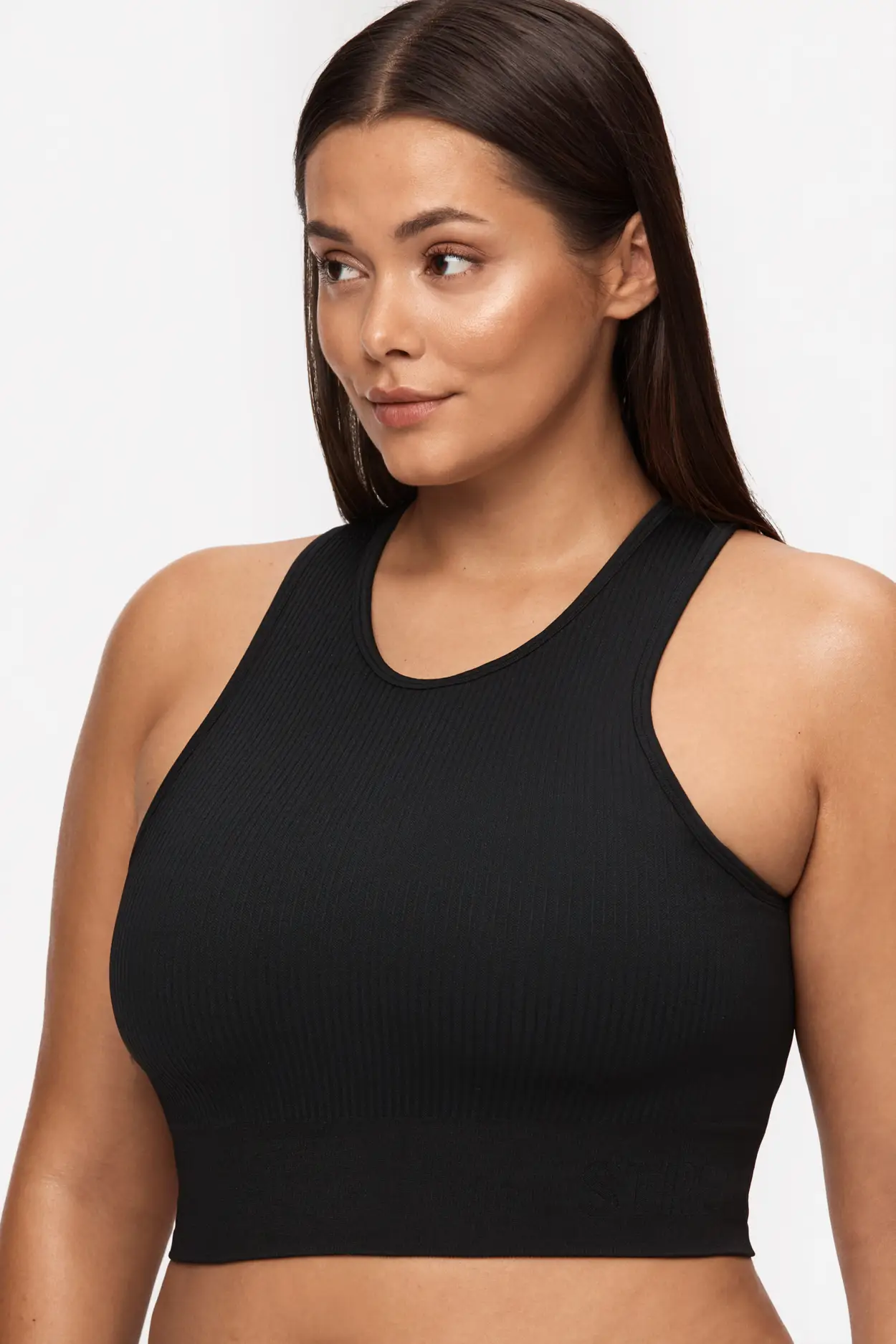 Plus Size Seamless Ribbed Knit Cropped Cami Active Fitness Workout Tan –