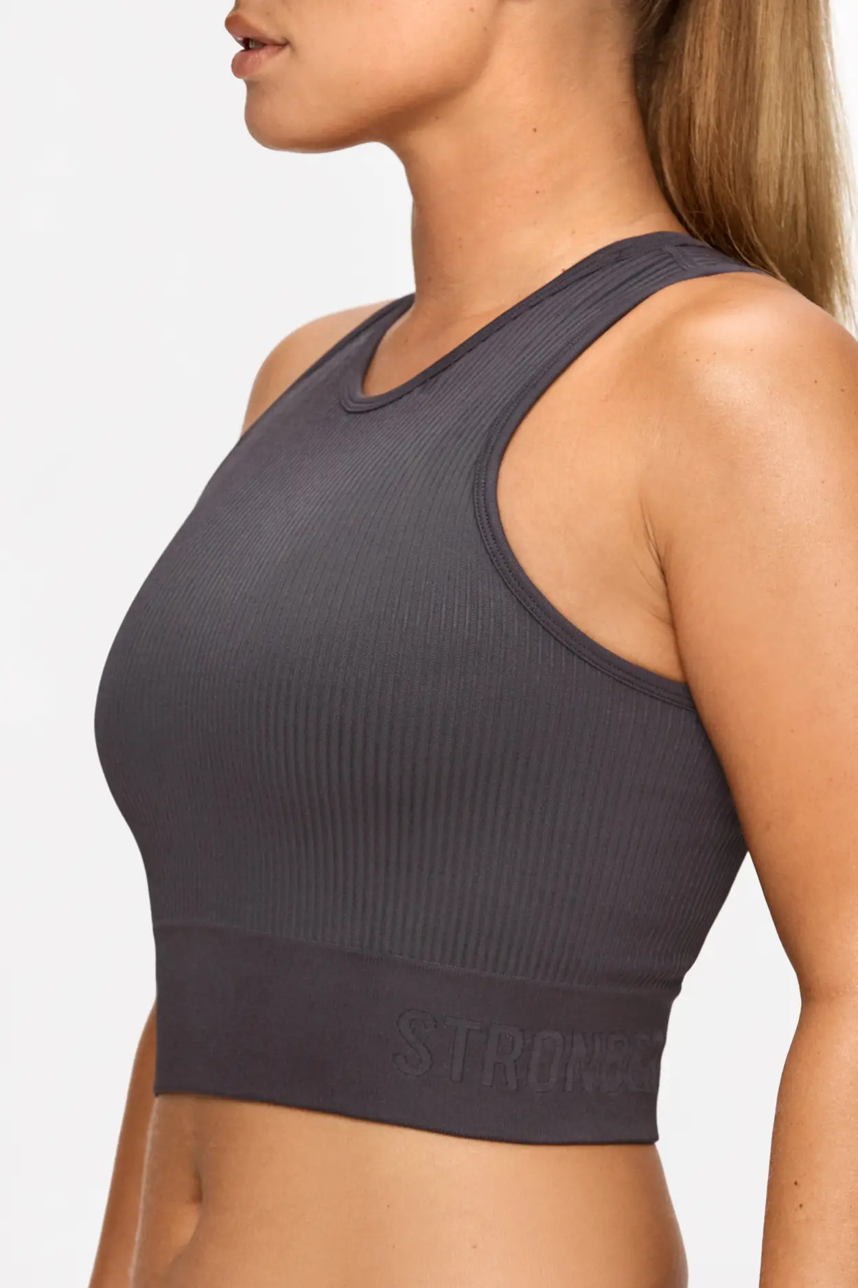 HMS ESSENTIAL: Dusty Blue Ribbed Seamless Sleeveless Crop Top
