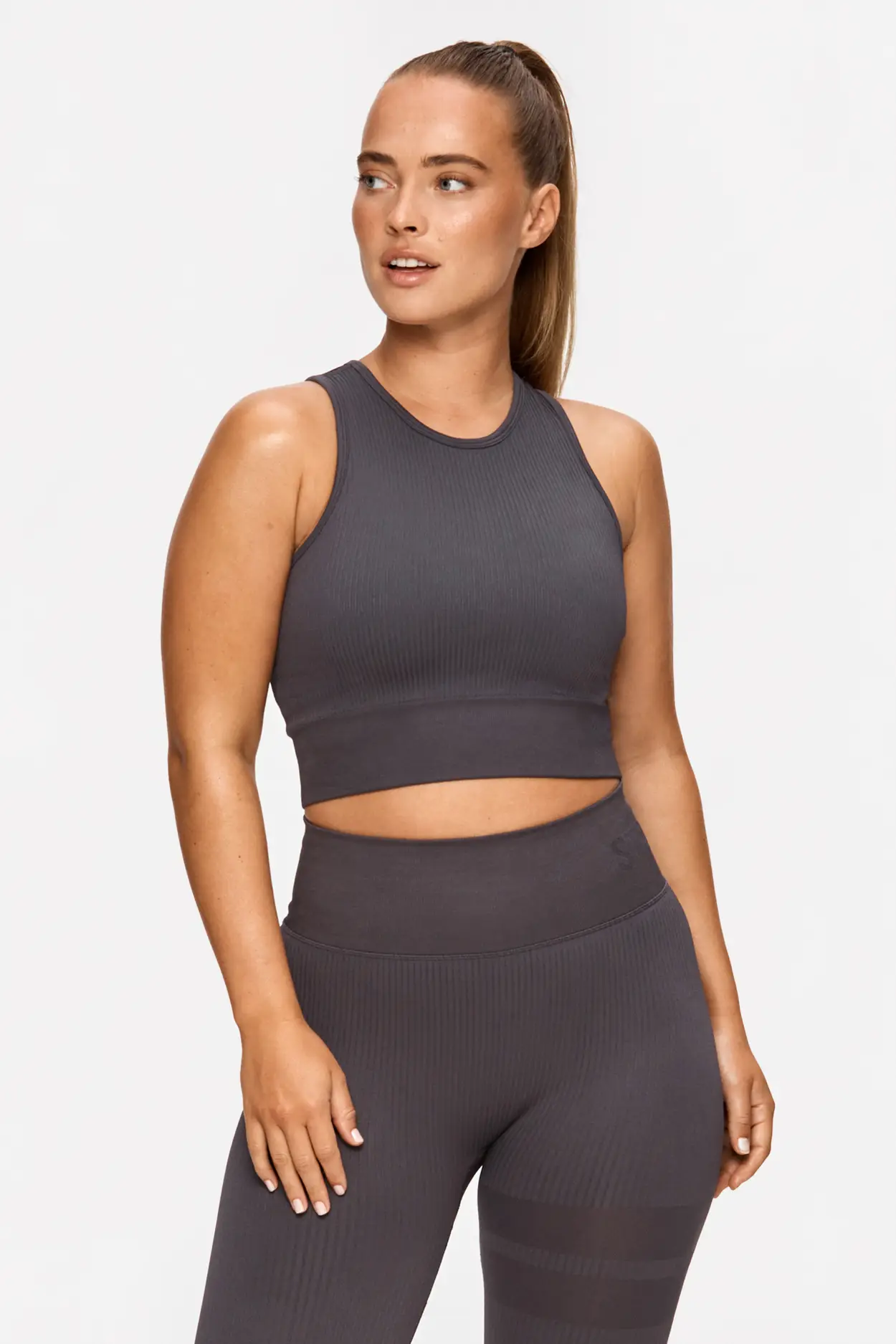 Plus Size Seamless Ribbed Knit Cropped Cami Active Fitness Workout