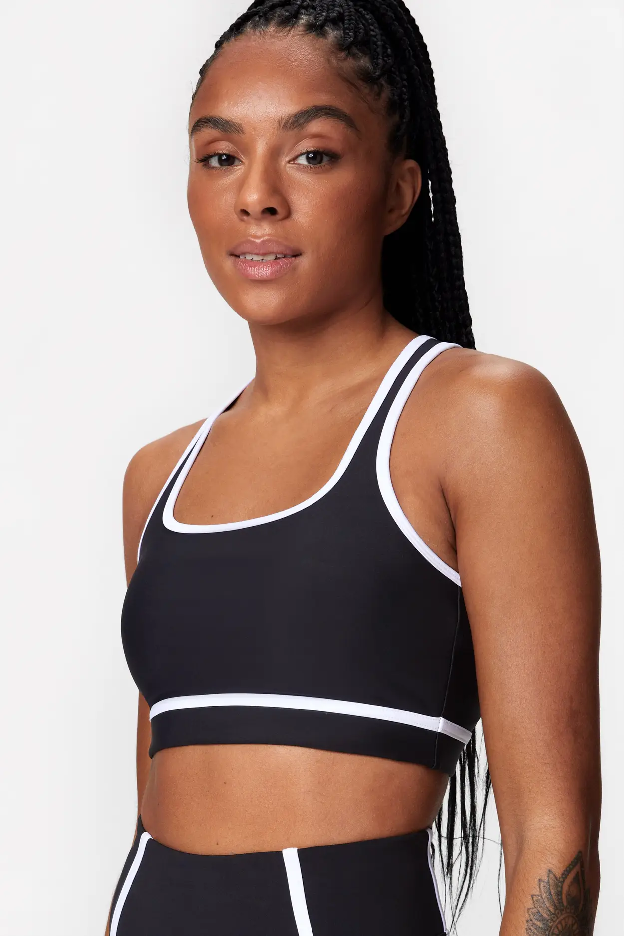black striped thermal sports bra