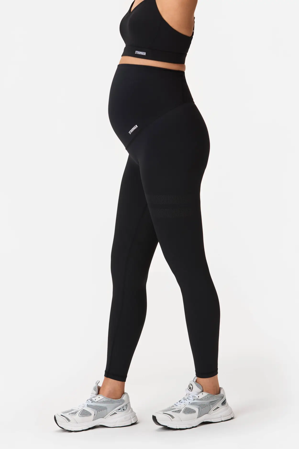 Women's Clothing - Ribbed High-Waist 7/8 Leggings (Maternity) - Black