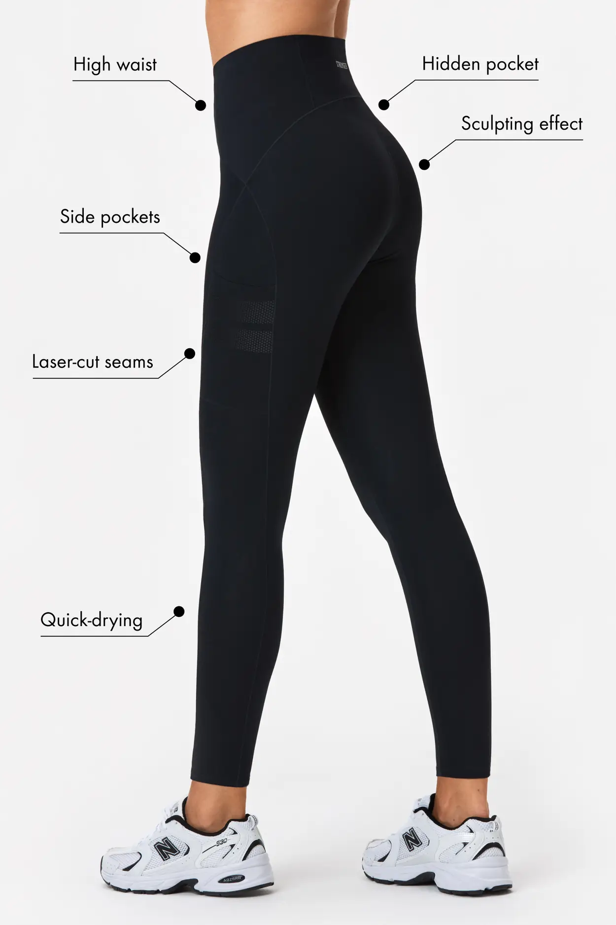 Shaping black sports leggings with pockets
